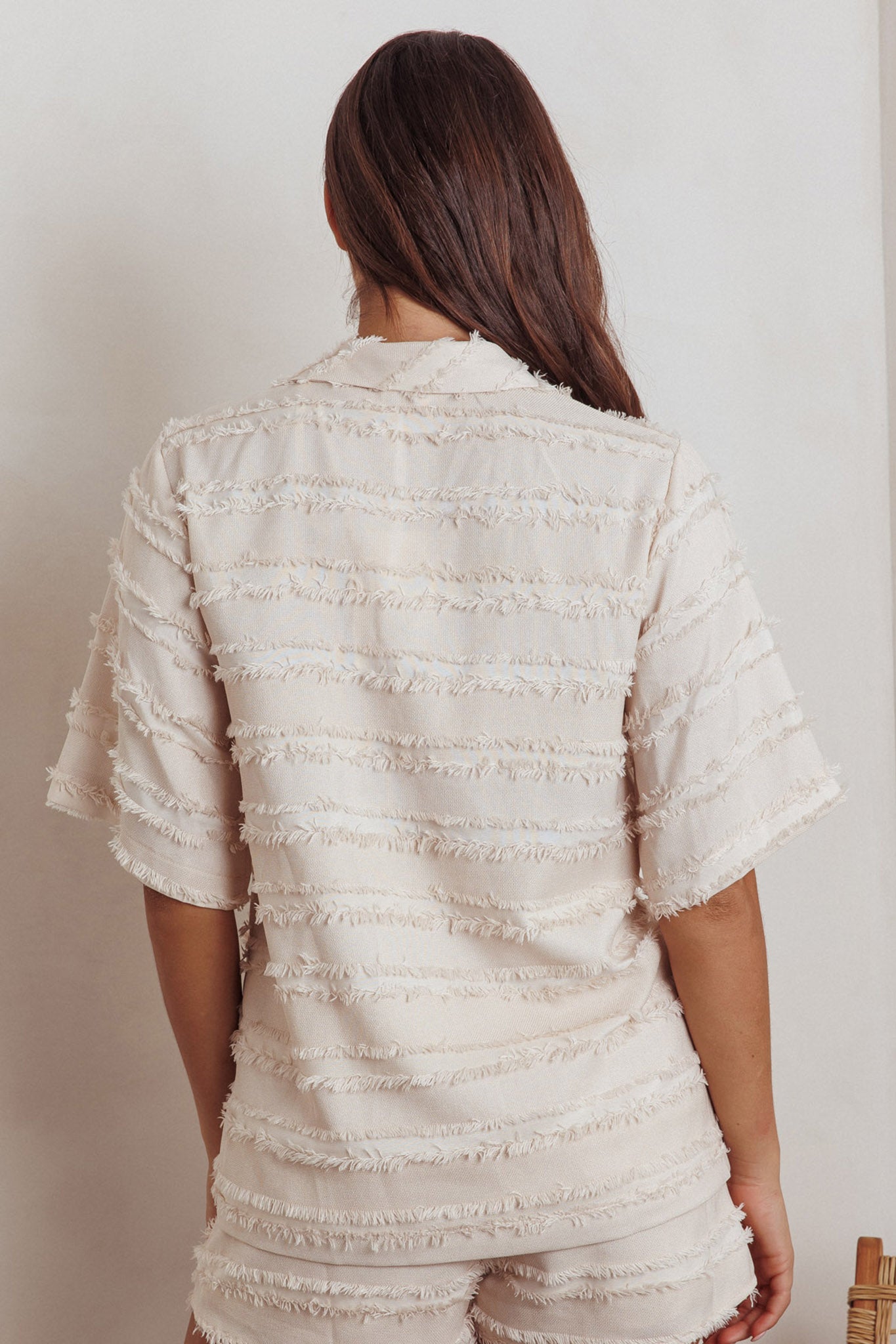Reed Raw Edge Trim Collared Top Cream