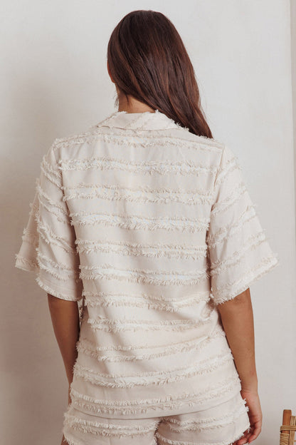 Reed Raw Edge Trim Collared Top Cream