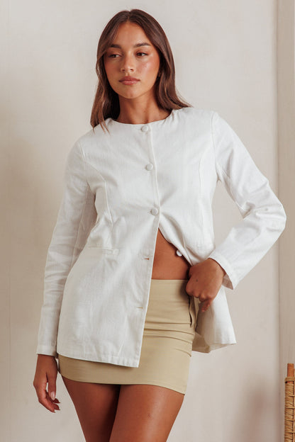 Vikki Round Neck Structured Top Cream