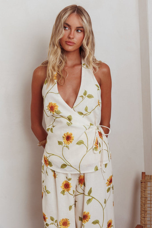 Sway Waist-Tie Halter Top Sunflower