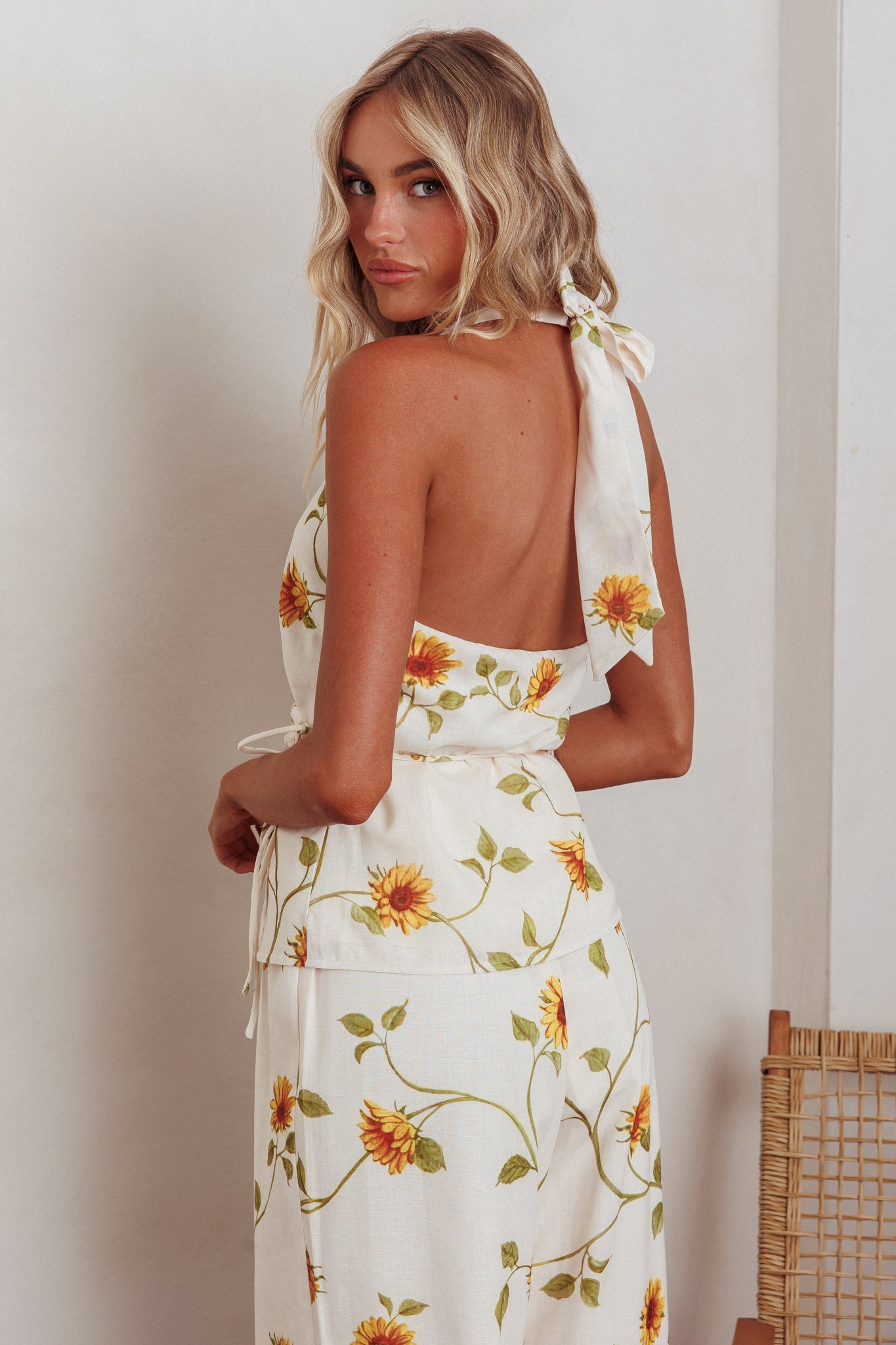 Sway Waist-Tie Halter Top Sunflower