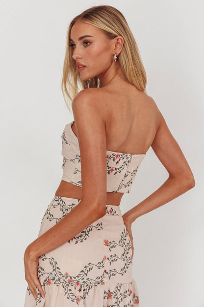 Ezmeralda Strapless Peat Crop Top Floral Beige