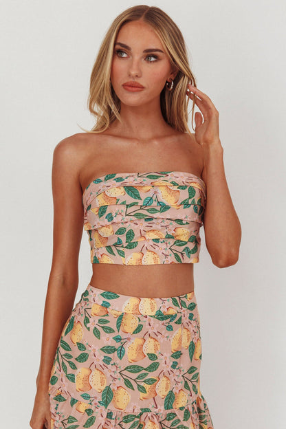 Ezmeralda Strapless Peat Crop Top Lemon