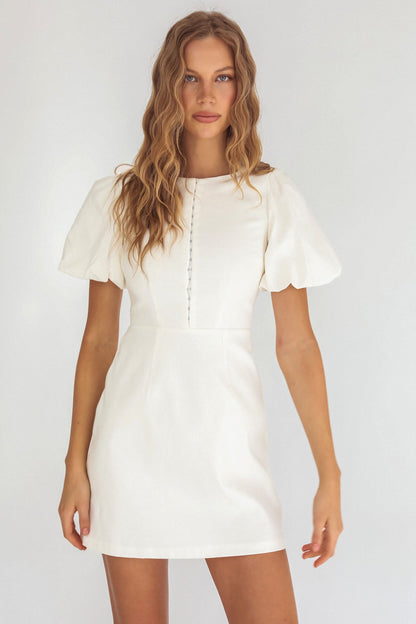 Leronne Hook & Eye Puff Sleeve Mini Dress White