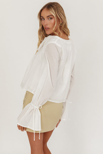 La Demure Tie Front Frill Blouse White