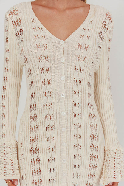 Portside Long Sleeve Knit Maxi Dress Cream
