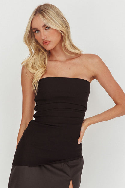 Gislynn Strapless Asymmetric Hem Top Black